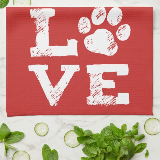 LIEBE mit Hundetatzen-Druck Geschirrtuch (Gefaltet)