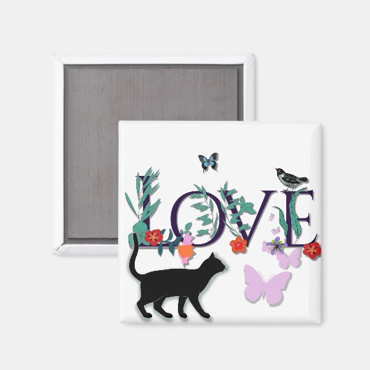 LIEBE mit Katze Magnet (Vorderseite/Rückseite)
