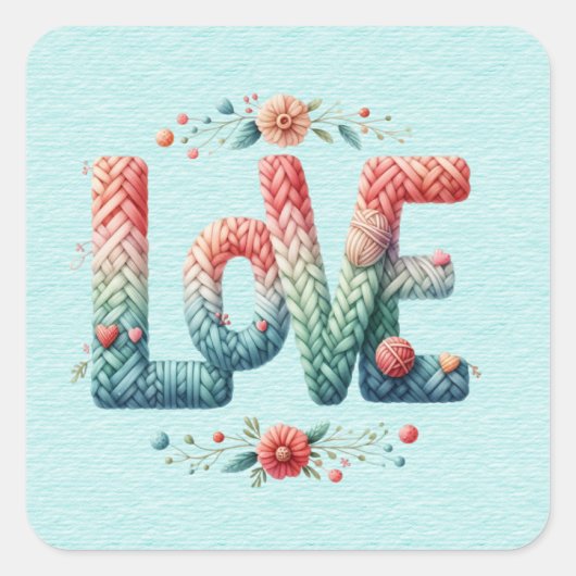 Liebe mit Knitterfarbe Blau bis rosa Farbton Quadratischer Aufkleber (Vorderseite)