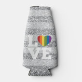 Liebe mit leuchtendem Regenbogenherz Silberner Gli Flaschenkühler (Vorderseite)