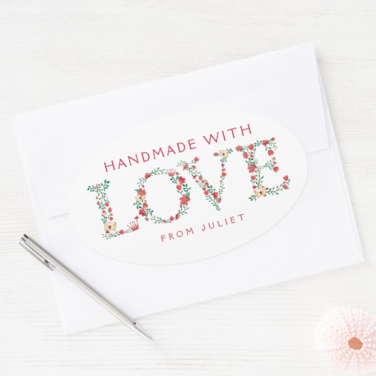 Liebe | Mit Liebe hergestellt Ovaler Aufkleber (Umschlag)