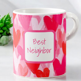 Liebe mit mehreren Herz-Pattern Pink Beste Nachbar Kaffeetasse