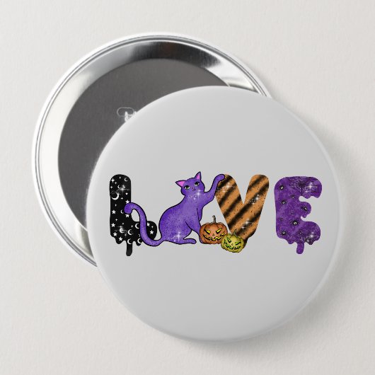 Liebe mit Niedlicher Katze zu Halloween Button (Vorne & Hinten)