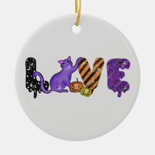 Liebe mit Niedlicher Katze zu Halloween Keramik Ornament