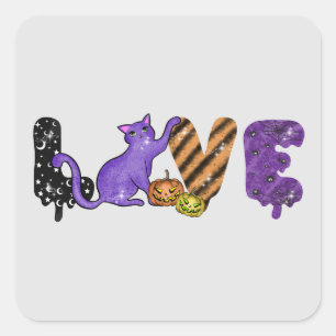 Liebe mit Niedlicher Katze zu Halloween Quadratischer Aufkleber