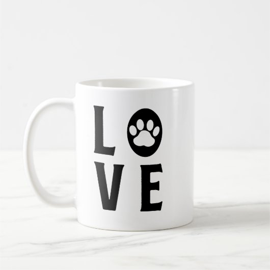 Liebe mit Paw Print (Katzen, Hunde, Haustiere) Kaffeetasse (Links)