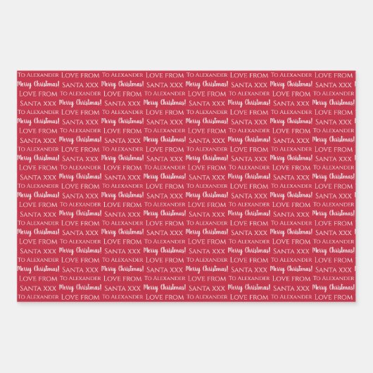 Liebe mit personalisiertem Namen aus santa rot Geschenkpapier Set (Vorderseite 3)