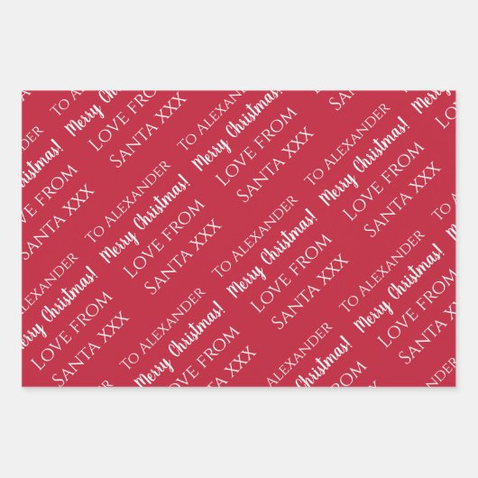 Liebe mit personalisiertem Namen aus santa rot Geschenkpapier Set (Vorderseite)