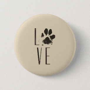Liebe mit Pet Paw Print Brown Grunge Typografie Button