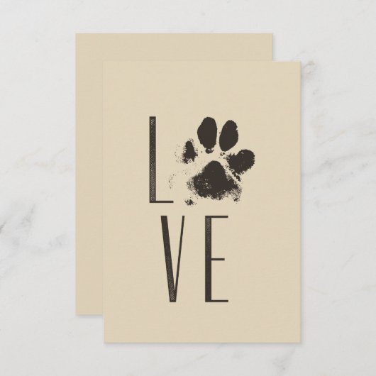 Liebe mit Pet Paw Print Brown Grunge Typografie Einladung (Vorne/Hinten)