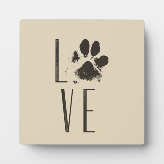 Liebe mit Pet Paw Print Brown Grunge Typografie Fotoplatte (Vorderseite)