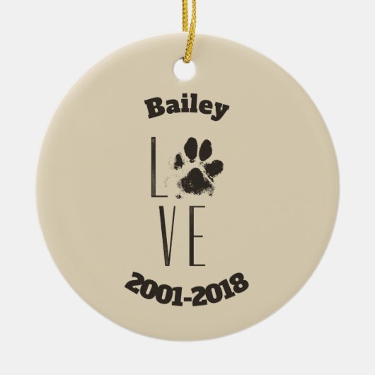 Liebe mit Pet Paw Print Brown Grunge Typografie Keramikornament (Vorne)
