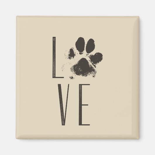 Liebe mit Pet Paw Print Brown Grunge Typografie Magnet (Vorne)