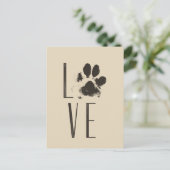 Liebe mit Pet Paw Print Brown Grunge Typografie Postkarte (Stehend Vorderseite)