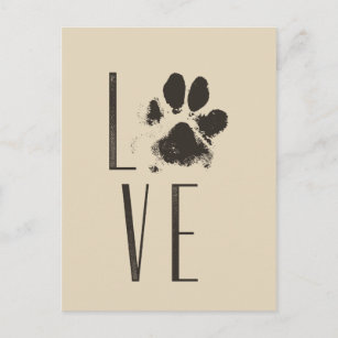 Liebe mit Pet Paw Print Brown Grunge Typografie Postkarte