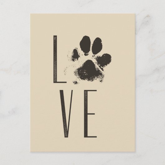 Liebe mit Pet Paw Print Brown Grunge Typografie Postkarte (Vorderseite)