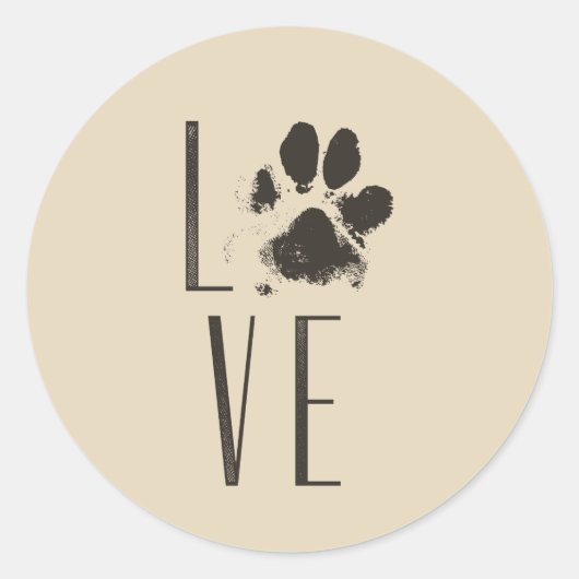 Liebe mit Pet Paw Print Brown Grunge Typografie Runder Aufkleber (Vorderseite)