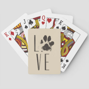 Liebe mit Pet Paw Print Brown Grunge Typografie Spielkarten
