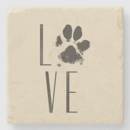 Liebe mit Pet Paw Print Brown Grunge Typografie Steinuntersetzer