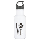 Liebe mit Pet Paw Print Brown Grunge Typografie Trinkflasche (Vorderseite)