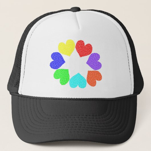 Liebe mit Regenbogen-Blütenhut Truckerkappe (Vorderseite)