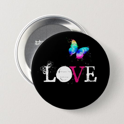 Liebe mit Regenbogenschmetterling Button (Vorne & Hinten)