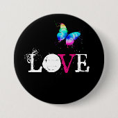 Liebe mit Regenbogenschmetterling Button (Vorderseite)