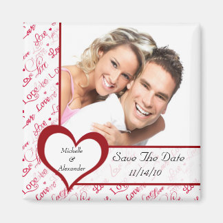 Liebe mit rotem Herzen Foto Datum speichern Magnet