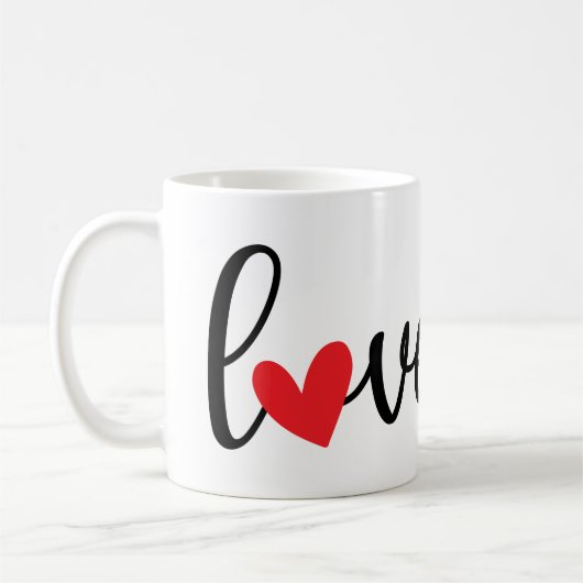 Liebe mit Rotem Herzen, Hübsches, einfaches Design Kaffeetasse (Links)