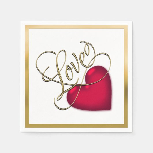Liebe mit Rotem Herzen Serviette (Vorderseite)
