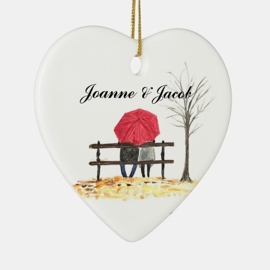 Liebe mit rotem Schirm Keramik Ornament (Rechts)