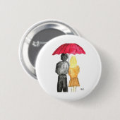 Liebe mit rotem Schirm Valentinstag Button (Vorne & Hinten)