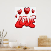 LIEBE MIT ROTEN HERZCHEN POSTER (Küche)