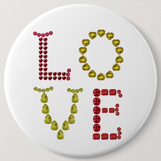 Liebe mit roten und gelben Edelsteinen Button (Vorderseite)
