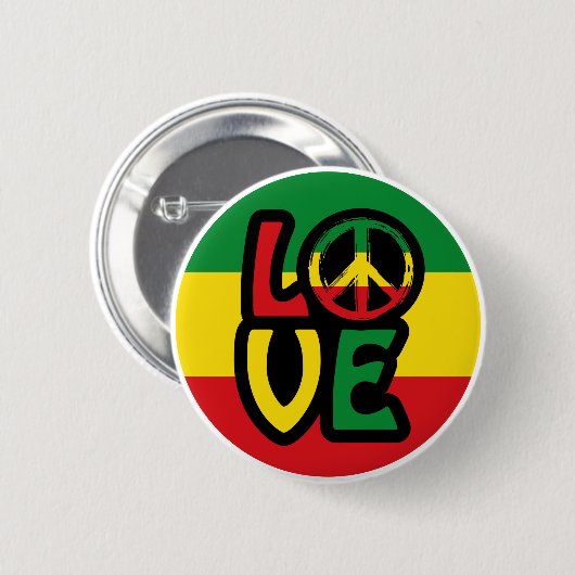 LIEBE mit Ruhesymbol, Reggae-Stil Button (Vorne & Hinten)
