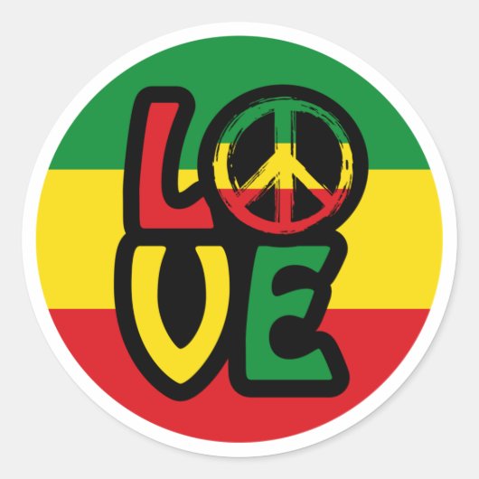 LIEBE mit Ruhesymbol, Reggae-Stil Runder Aufkleber (Vorderseite)