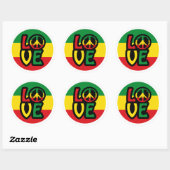 LIEBE mit Ruhesymbol, Reggae-Stil Runder Aufkleber (Blatt)