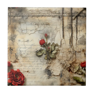 Liebe mit Vintagen Dokumenten mit Blume (10) Fliese