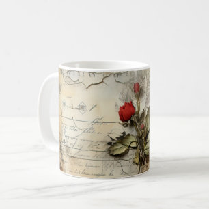 Liebe mit Vintagen Dokumenten mit Blume (10) Kaffeetasse