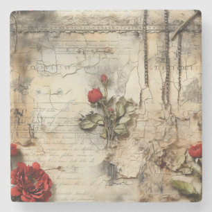 Liebe mit Vintagen Dokumenten mit Blume (10) Steinuntersetzer