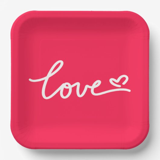 Liebe mit weißem Text auf rosa Pappteller (Vorderseite)