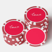 Liebe mit weißem Text auf rosa Pokerchips (Stapel)