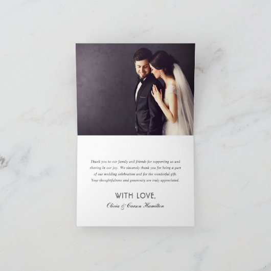 Liebe Moderne Creme und Schwarzes Script Monogram Dankeskarte (Innenseite)