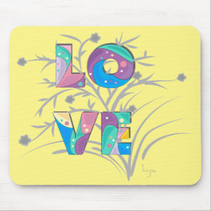 LIEBE Moderne Gelbe Blume Grafische Unique Mouse P Mousepad