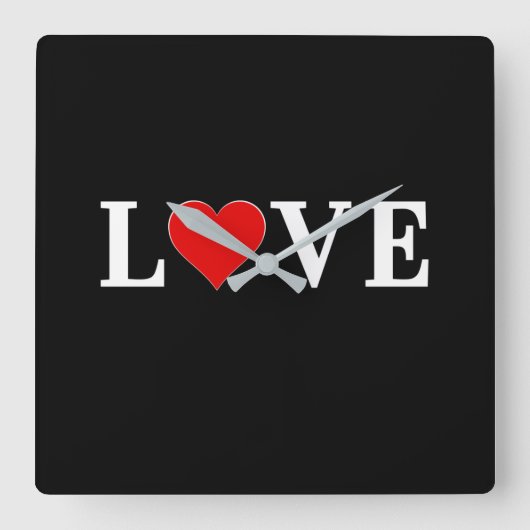 LIEBE Moderne Schwarz und Weiß Quadratische Wanduhr (Vorderseite)