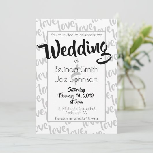Liebe Moderne Script Typografy Wedding Einladung (Stehend Vorderseite)