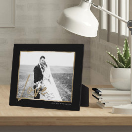 Liebe | Moderne und elegante Schwarz-Gold-Rahmen-H Fotoplatte