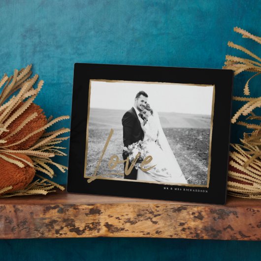Liebe | Moderne und elegante Schwarz-Gold-Rahmen-H Fotoplatte (Seite)