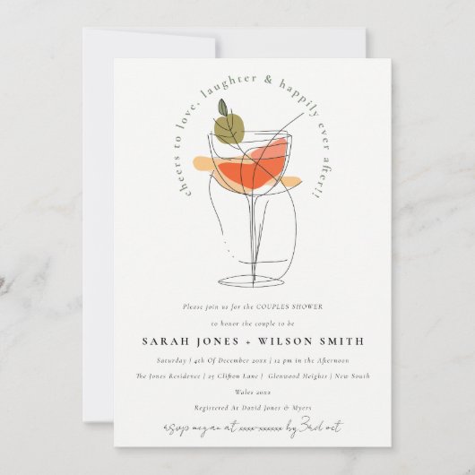 Liebe Moderner Cocktail Weinkellner Dusche Einladung (Vorderseite)