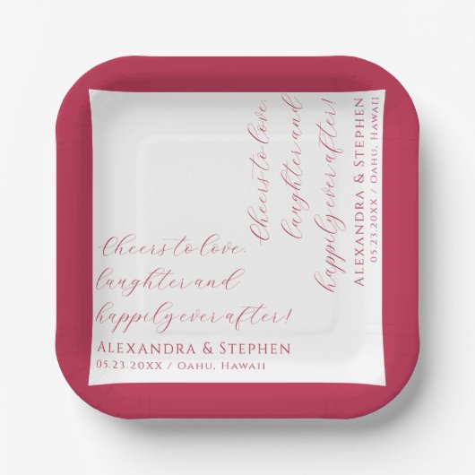 Liebe Modernes Chic Script Viva Magenta Pappteller (Vorderseite)